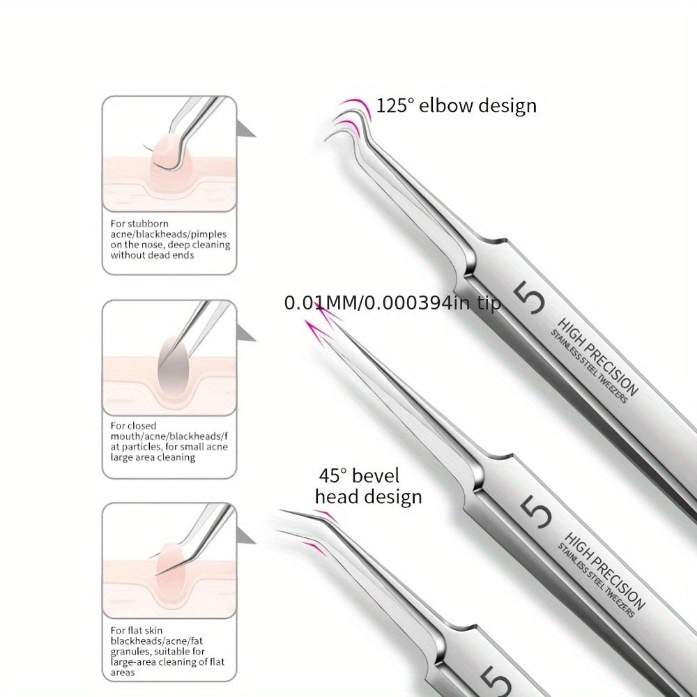 8pcs Stainless Steel Professional-Grade & Blackhead Remover Kit - -Grade Beauty Tools Set with Sensitive Light Beige-Friendly Needles, Case Included for Home & Salon Use - Painless Extraction, Hygienic Skincare Tools, Acnes,