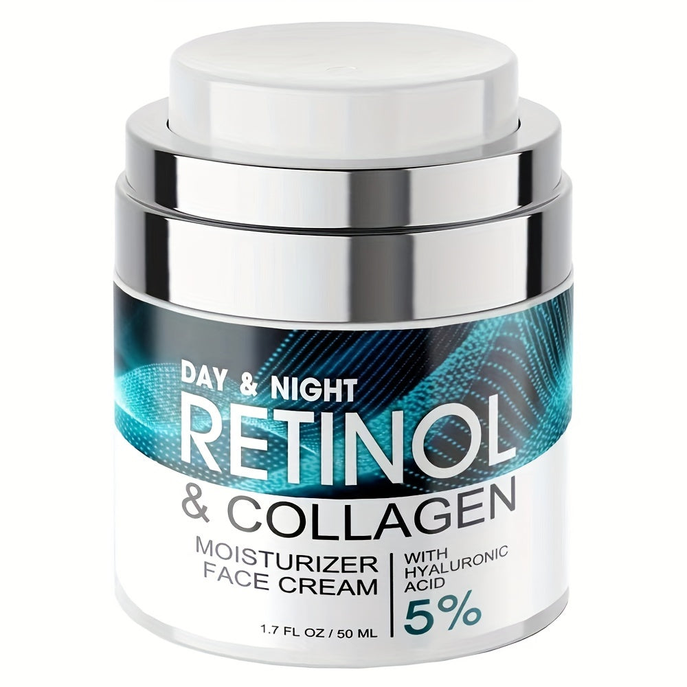 1pc 50ml Retinol Moisturizing Cream with Collagen, Hyaluronic Acid & Vitamin E • Hypoallergenic Face Moisturizer for Dry Light • Improves Elasticity • Hydrating Lotion for Women & Men • All Light Types • Daily Skinc