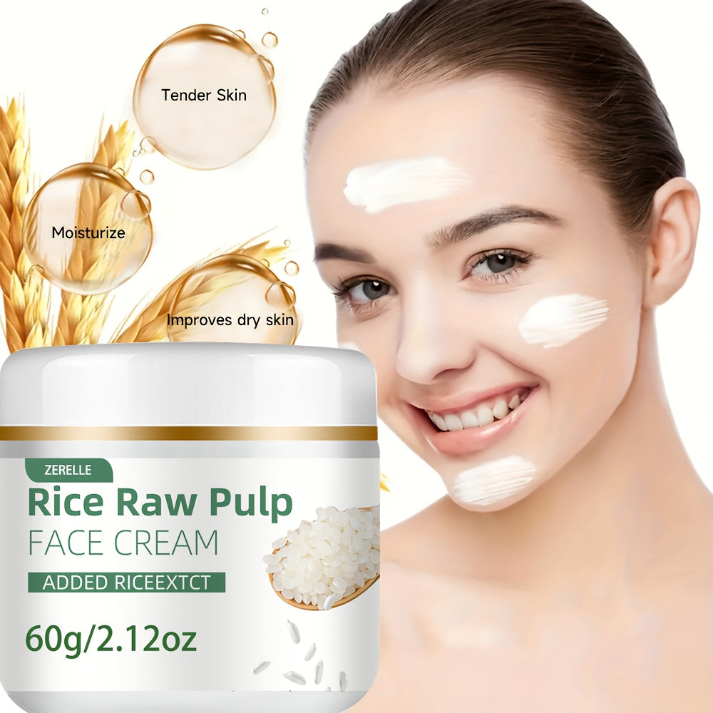 ZERELLE Rice Raw Pulp Face Cream 30g/60g - Hypoallergenic Moisturizer for All Light Beige Types, Hydrates & Plumps with Natural Rice Extract, Soothes Dry Light Beige, Minimizes Pores for Radiant Glow, Rice Skincare, Soothing